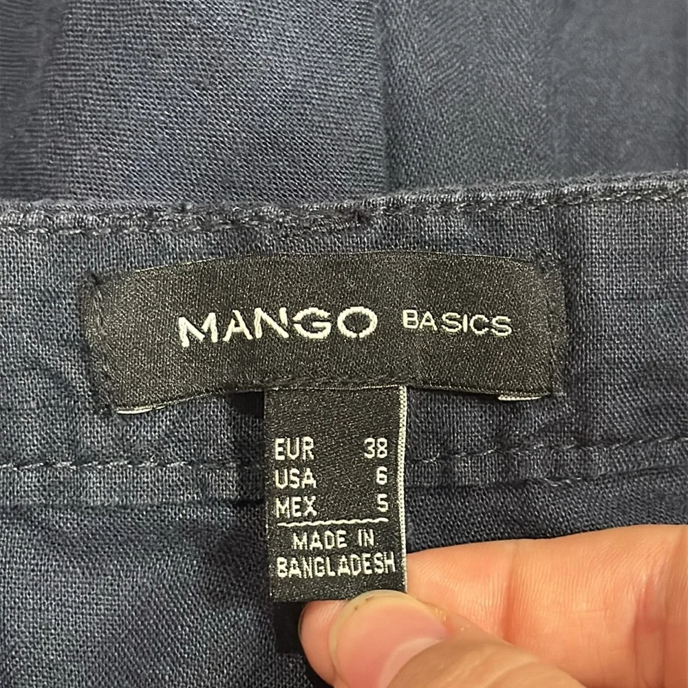 Mango Basic Navy Straight leg Ankle Chino Pants Flat Front Linen Cotton size 6